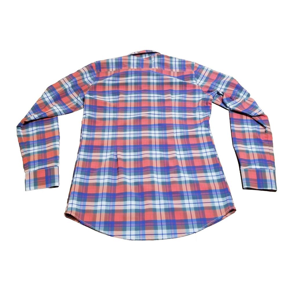 Mizzen + Main Shirt Men's Medium Red Blue Green Plaid Tall Trim Fit Made In USA - Picture 2 of 4